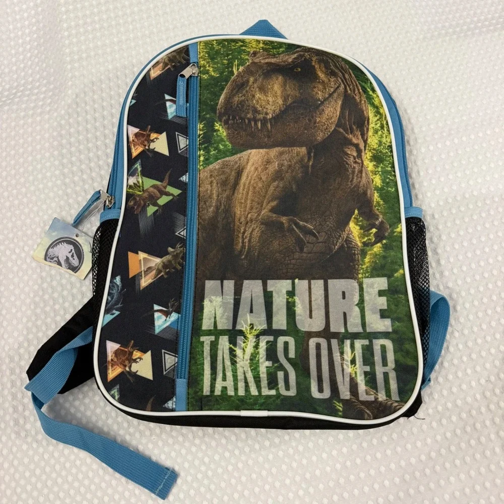 Jurassic World T-Rex Nature Takes Over Backpack Blue Black Dinosaur Bag NEW